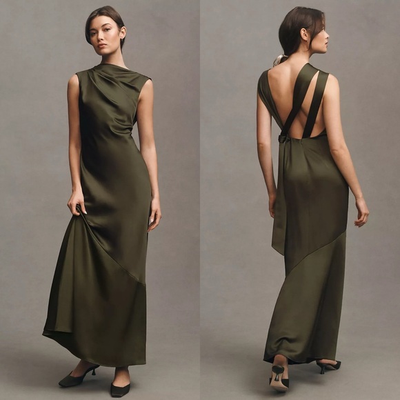 Significant Other Dresses & Skirts - NWT Significant Other Lana Cowl-Neck Tie-Back Satin Maxi Dress Anthropologie